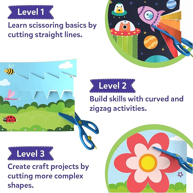 Skillmatics Scissor Skills Activity Book - Snip Snip, Easter Basket Stuffers, 25 Fun Cutting & Creative Activities for Toddlers, 2 Child-Safe Scissors, Felt Craft Kit, Gift for Kids Ages 3, 4, 5, 6, 7