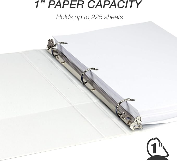 Samsill Durable 1 inch 3 Ring Binder, D Ring Binder, 100% Recycled Chipboard, White, 12 Pack