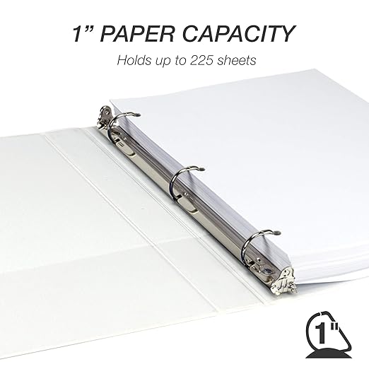 Samsill Durable 1 inch 3 Ring Binder, D Ring Binder, 100% Recycled Chipboard, White, 12 Pack