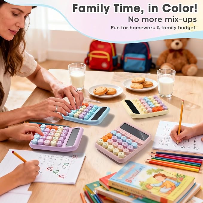 8-Pack Mechanical Keypad Calculator with Big Buttons for Students, Teachers | 12-Digit Large LCD Display, Cute Pastel Color Calculators, 15° Tilt Design, Auto Off