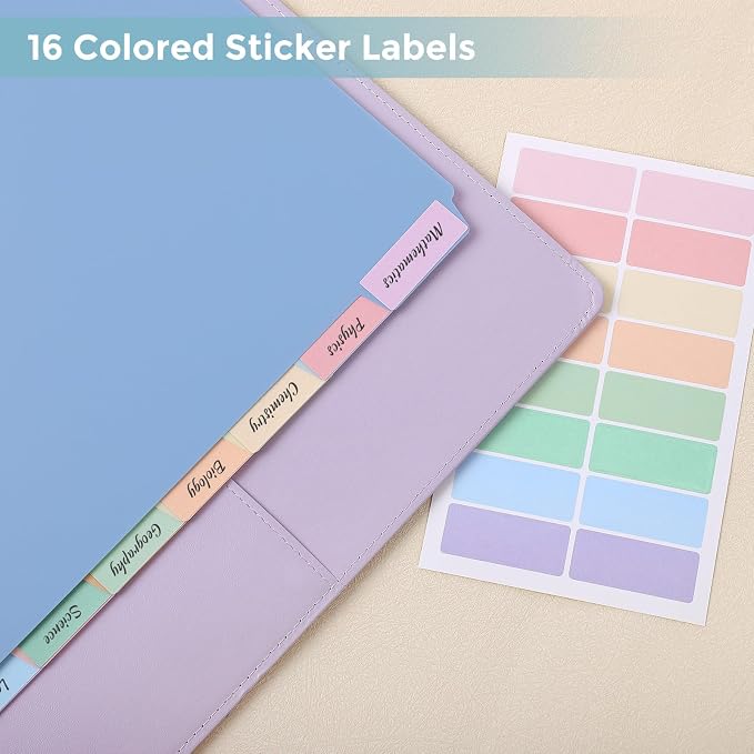 SKYDUE 8 Tab Write & Erase Durable Plastic Dividers for 3 Ring Binders | Letter Size Binder Dividers with Sticker Labels,Aesthetic Pastels Tab Divider Perfect for School, College & Office Life,1 Set
