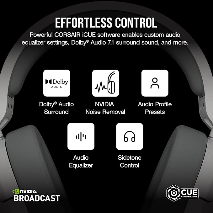 Corsair HS55 Wireless Multiplatform Lightweight Gaming Headset with Bluetooth - Dolby 7.1 Surround Sound - iCUE Compatible - PC, PS5, PS4, Nintendo Switch, Mobile - White