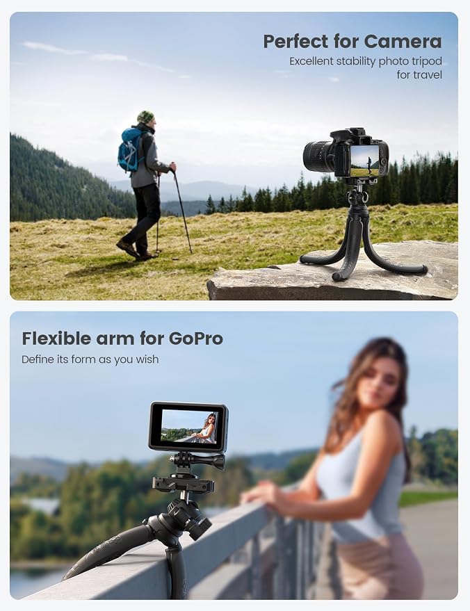 Lamicall Tripod for iPhone with Wireless Remote 8-Strand Aluminum Core | Flexible Silicone Legs, Heavy-Duty Phone Stand with 1/4'' Screw & Cold Shoe for iPhone Pocket 3/4 Samsung GoPro DSLR Camera