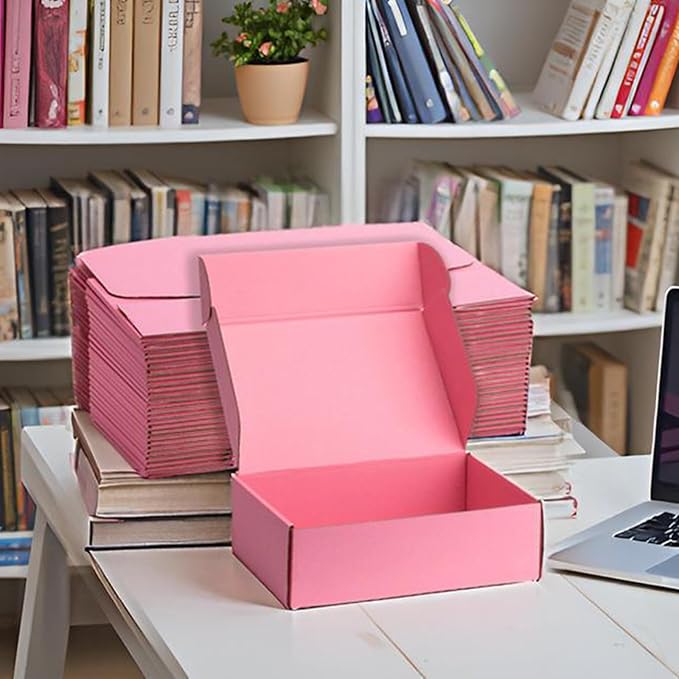 Small Shipping Boxes 10x8x3 Inches – Pink Corrugated Cardboard Boxes (20-Pack) for Mailing, Packing, Small Business & Gift Packaging - Recyclable & Sturdy
