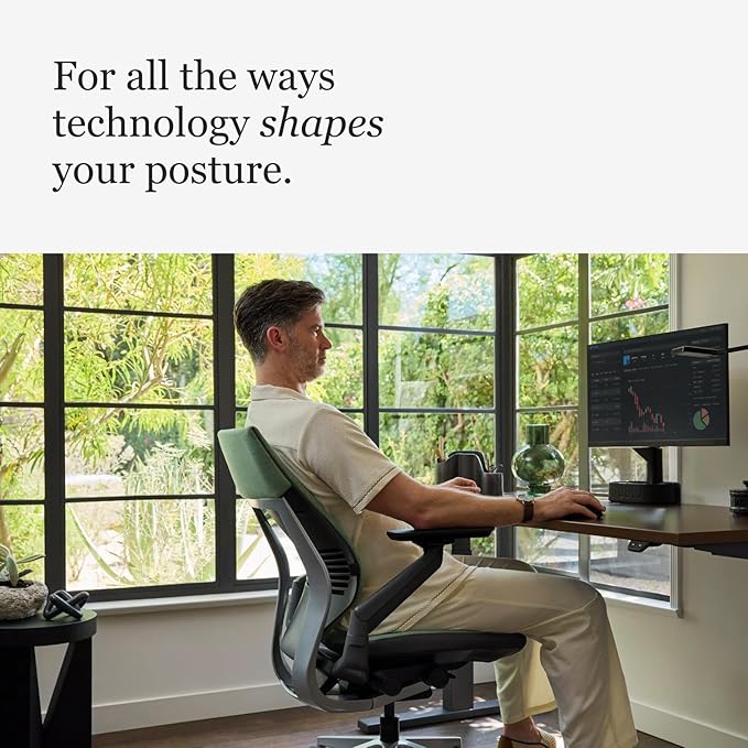 Steelcase Gesture Office Chair - Ergonomic Work Chair with Wheels for Carpet - Comfortable - Intuitive-to-Adjust for Desk - 360-Degree Arms - Licorice Fabric, Dark Frame