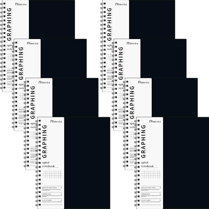 Graph Paper Notebook Spiral Notebook 8.5" x 11" | 8 Pack Grid Paper Notebook Graph notebook Engineering notebook Thick Graphing Paper Notebook Hardcover Journal for School