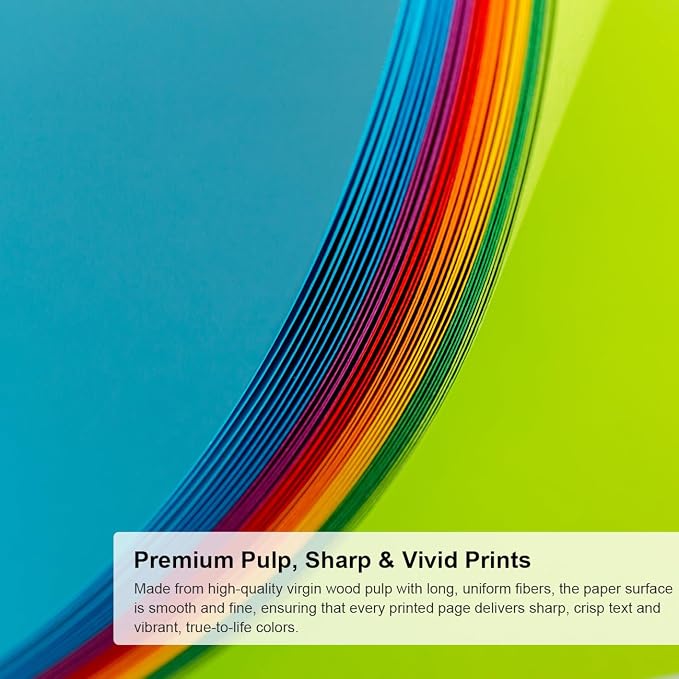100 Sheets Colored Paper - Multi-Color Copy Paper, 8.5" x 11", 20 lb | 10 Color - Colored Printer Papers - 200 Pages, Assorted Colors, For Office, School, Home
