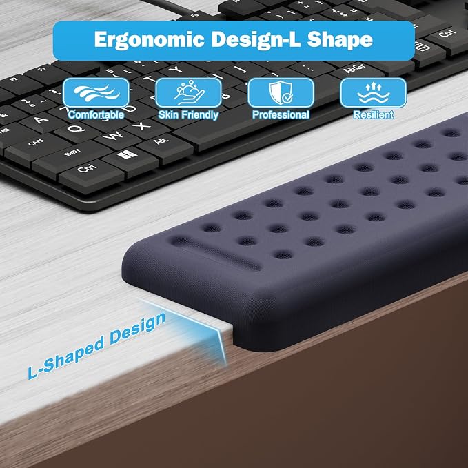 Leolee L-Shaped Desk Long Wrist Rest Elbow 60CM, Deep Blue Arm Rest | Memory Foam, Non-Slip Base, Ergonomic Desk Edge Cushion, Wrist Support for Computer Keyboard, Typing, Office, Home