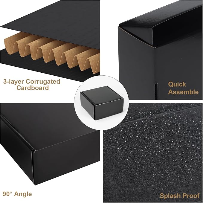 ZBEIVAN 4x4x2 Black Shipping Boxes Set of 50, Corrugated Cardboard Mailer Boxes for Packaging Small Business Mailing Gifts