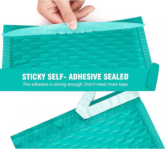 HBlife 25Pcs Bubble Mailers, 8.5x12 Inches Self Seal Teal Poly Mailers, Padded Envelopes Shipping Bags Packaging for Small Business