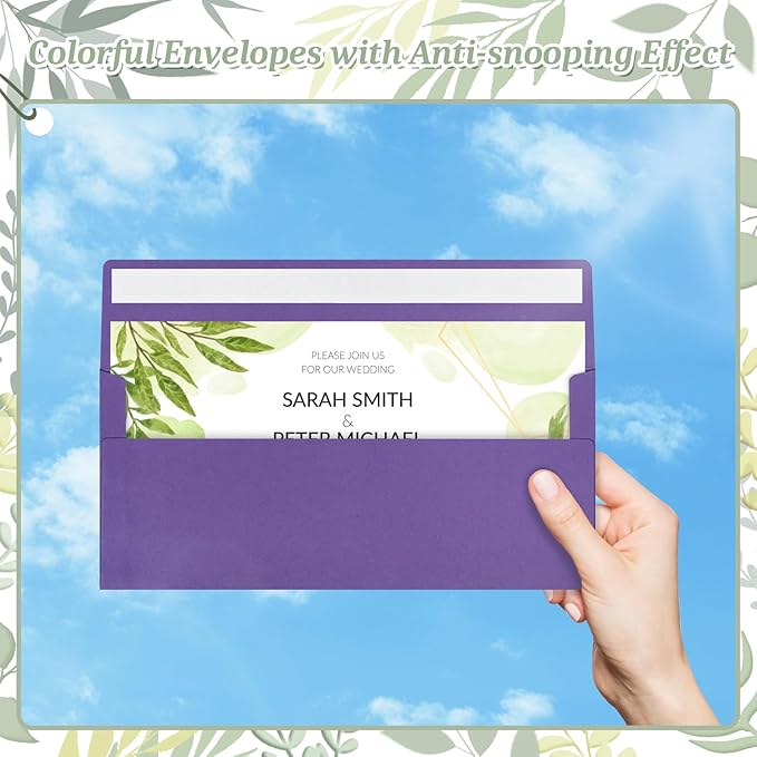 200 Purple #10 Business Envelopes, Self Seal Standard Envelopes, Windowless Business Mailing Envelopes for Office, Checks, Letters, Invoices, Statements, Wedding, 4-1/8 x 9-1/2 inch