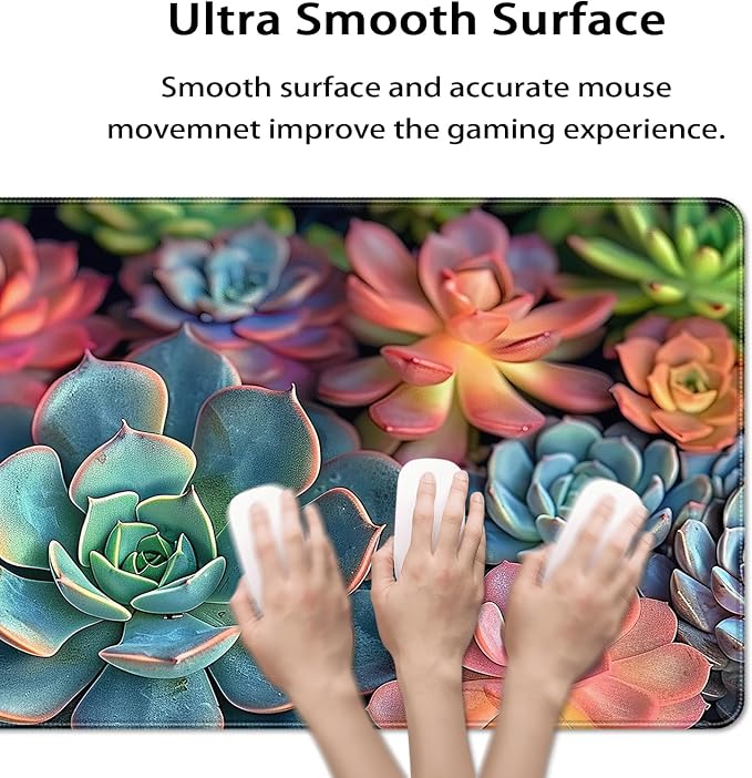 35.4 x 15.7 in, XXL Large Mouse Pad for Desk, Extended Keyboard Mouse Mat for Computer Office, Big Mouse pad with Stitched Edges, Gaming Pc-Colorful Succulent
