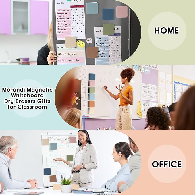 Marspark 24 Pack Mini Magnetic Whiteboard Eraser for Classroom Mini Dry Erase Board Erasers 6 Morandi Color Aesthetic Teacher Supplies Chalkboard Cleansers for School Classroom Office 2 x 2 Inch