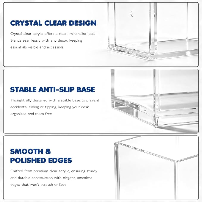 Acrylic Pen Holder 12 Pack, Clear Pencil Cup Desktop Organizer, Makeup Brush Holder, Acrylic Pencil Organizer for Desk Office School Supplies Storage