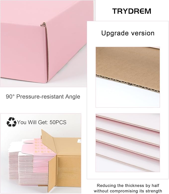 6x6x2 Pink Shipping Boxes for Small Business, Pack of 50 Small Cardboard Boxes for Shipping Mailer Packaging