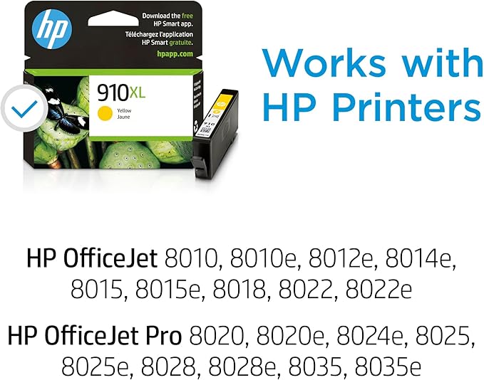 HP 910XL Yellow High-Yield Ink Cartridge | Works with OfficeJet 8010, 8020 Series, OfficeJet Pro 8020, 8030 Series | Eligible for Instant Ink | 3YL64AN