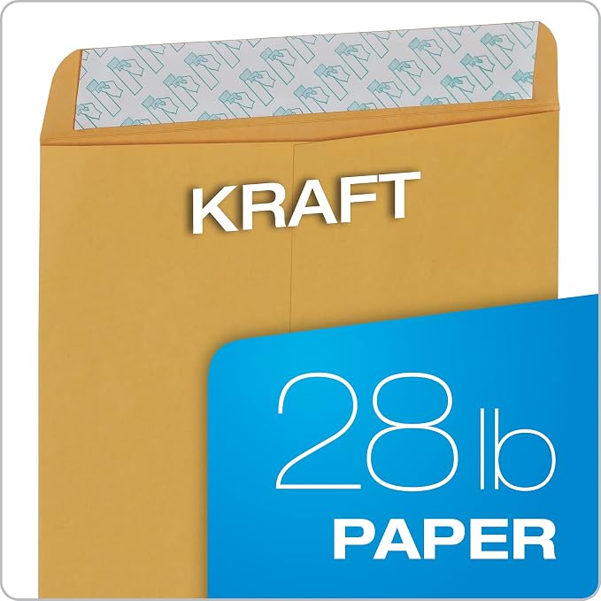 Quality Park 9" x 12" Self-Seal Catalog Envelopes, for Mailing, Organizing and Storage, Brown Kraft, Heavy 28-lb Paper, 100 Per Box (QUA44562) (Pack of 2)