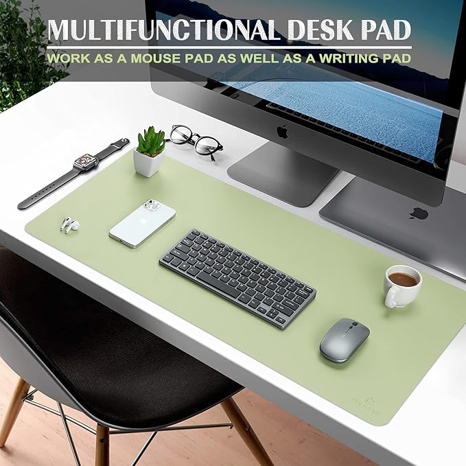 K KNODEL Office Desk Mat, Leather Mouse Pad (23.6"x13.8", Light Green) | Desk Pad, Keyboard Pad, Computer and Laptop Mat, Desktop Protector and Cover, Writing Pad and Blotter for Home Office