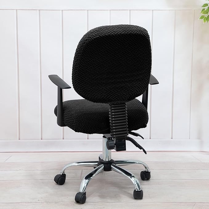 MIFXIN Office Chair Cover Stretch Elastic Slipcovers 2 Piece Jacquard Computer Chair Backrest Cover & Seat Cover Furniture Protector for Home Office, Only Covers, NO Chair (Black)