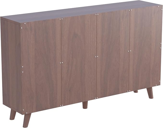 8-Cube Bookcase with Doors, 2-Tier Low Storage Cabient, Walnut | Solid Wood Legs and Door Handles, Cubby Shelf with 4 Doors, Fits 11×11" Bins for Home & Office
