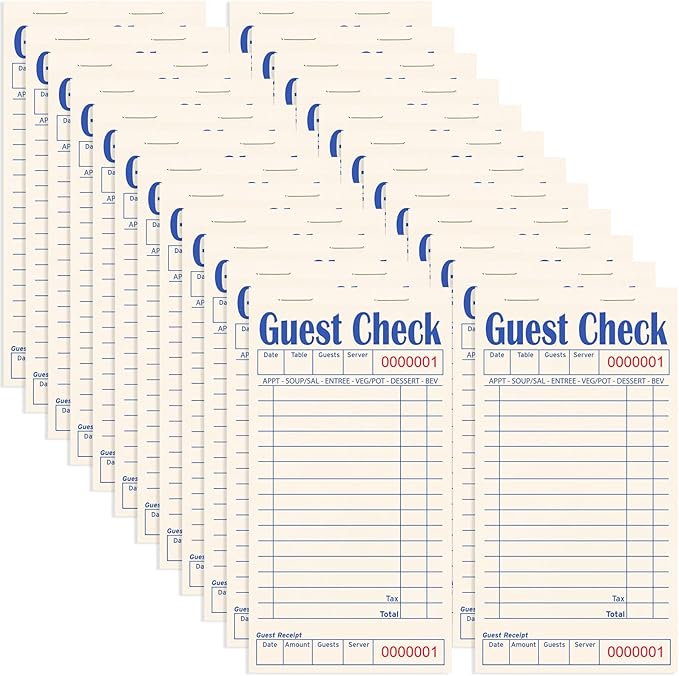 Guest Checks Books for Servers, Server Note Pads, 24 Pack, Natural Color Paper, Waitress Notepad for Restaurants, Waitress Accessories, 1200 Sheets, Blue