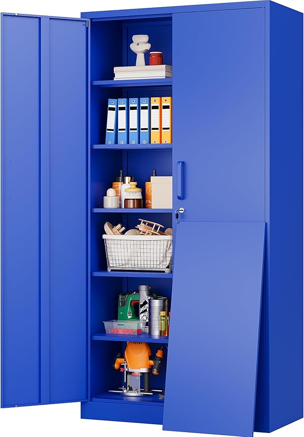 Blue Metal Storage Cabinet with 6 Shelves,71" Garage Storage Cabinet with Lock,6 Tier Steel Cabinets with Locking Doors,Lockable Cabinets for Home,Office,Shop,Garage