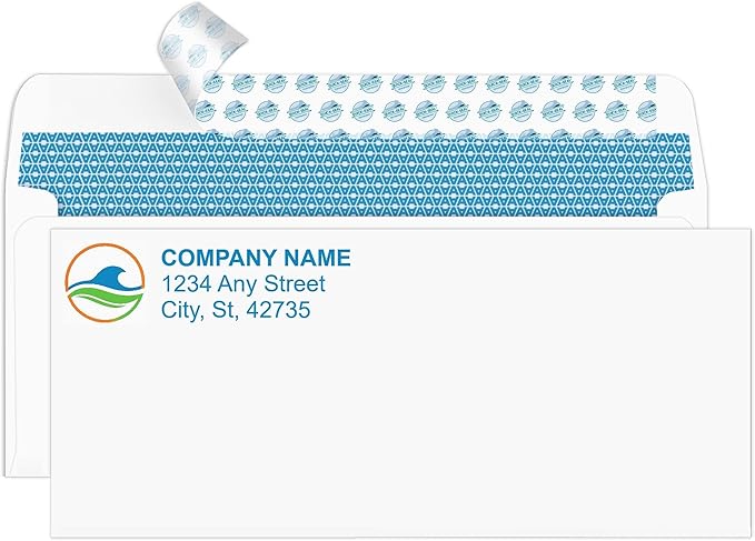 Aimoh 2500 Custom Printed #10 Security Self Seal Envelopes -Personalized with Logo &Address Customization |Letter Size 4⅛ x 9½, White, 24LB, 2500 Count (7-34010-2500)