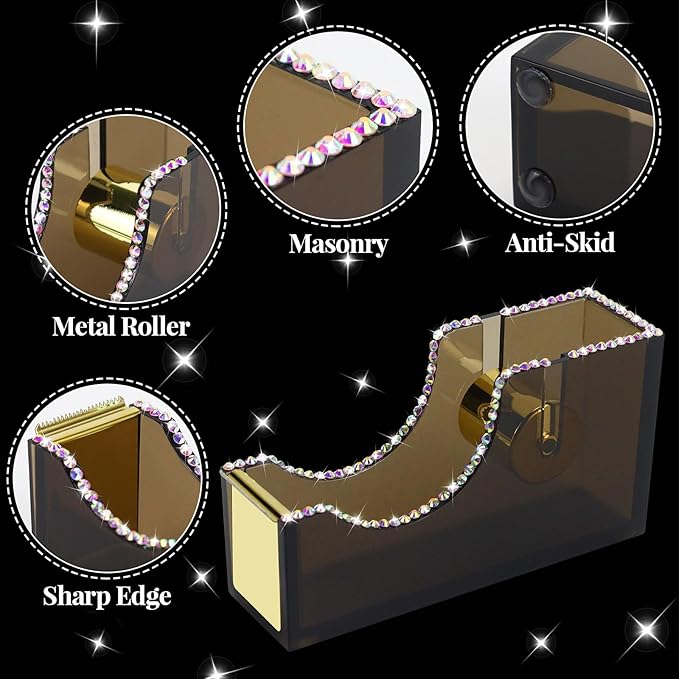 Buqoo Desk Tape Dispenser Acrylic Clear Black Non-Skid Tape Cutter Holder for Desk Supplies Office, Home and School