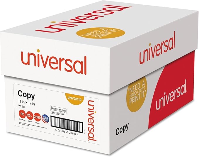 Universal 28110 Copy Paper, 92 Brightness, 20lb, 11 x 17, White (Case of 2500 Sheets)