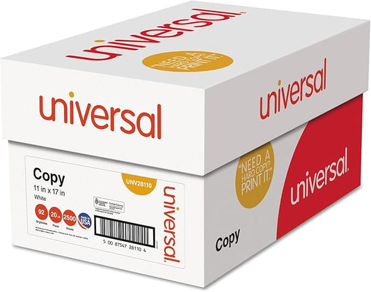 Universal 28110 Copy Paper, 92 Brightness, 20lb, 11 x 17, White (Case of 2500 Sheets)