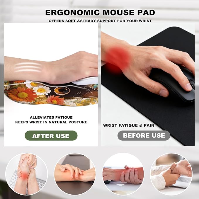 Cute Black cat Mouse Pad with Gel Wrist Support, Smooth Surface Ergonomic Mouse pad, Non-Slip Pain Relief Desk Mat for Gaming, Work & Office Desktop 2