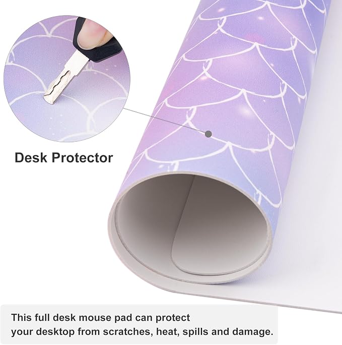 QiyI PU Leather Large Mouse Pad, 31.5" x 15.7", Gradient Fish Scales | Desk Décor Accessories, Extended Size, Waterproof & Easy to Clean, Smooth Surface, Non Slip Desk Organization