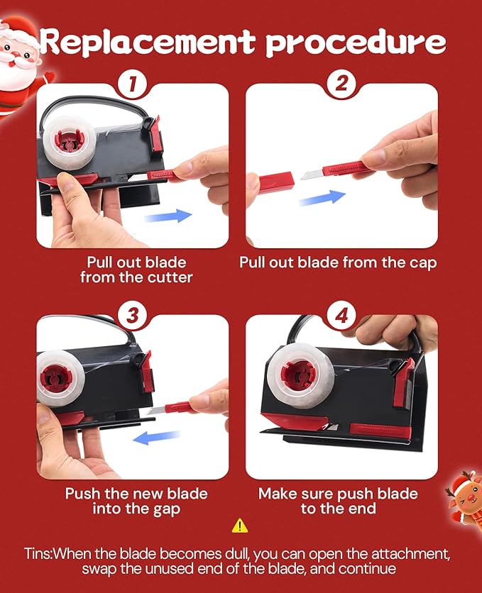 2 Pack Wrapping Paper Cutter & Tape Dispenser Dual Use, Gift Wrap Cutter Tool for Rolls Paper with 4 Tapes & 2 Replace Blades Kit for Christmas Birthday, Easy Cut for Present Wrapping
