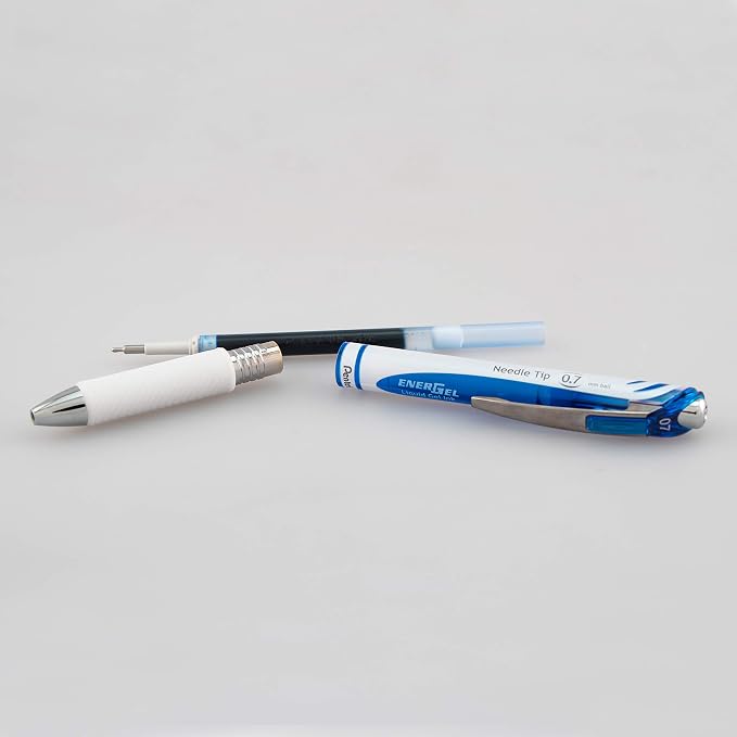 Pentel EnerGel Pearl Retractable Liquid Gel Pen, Needle Tip (0.7mm) Medium Line, Blue Ink, 2-Pk (BLN77WBP2C)