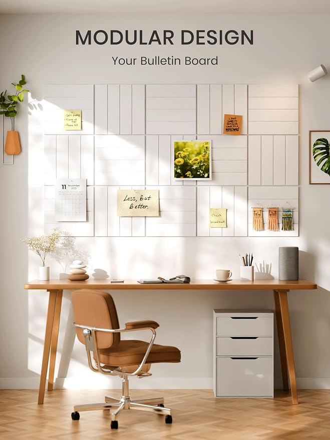 Bumusty 36" x 24" Large Cork Board Alternative, Milky White | 6-Pack Felt Bulletin Board Tiles, 60 Adhesive Tabs, 30 Pushpins, Home, Office, Classroom, Vision Board