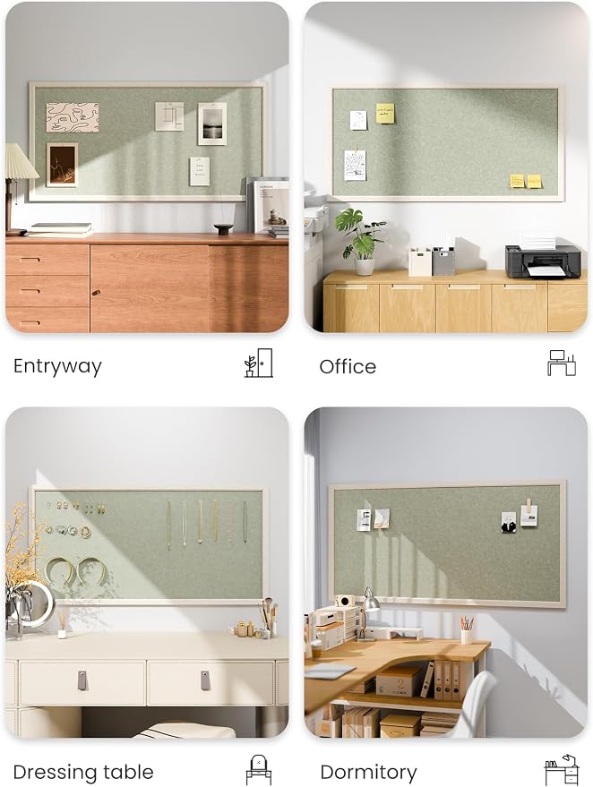 Fluxynara 47.2" x 23.6" Felt Frame Bulletin Board, Sage | Cork Board Alternative with 36 Removable Adhesive Tabs, Foldable Pin Board for Wall, Home, Office, Classroom & Dorm
