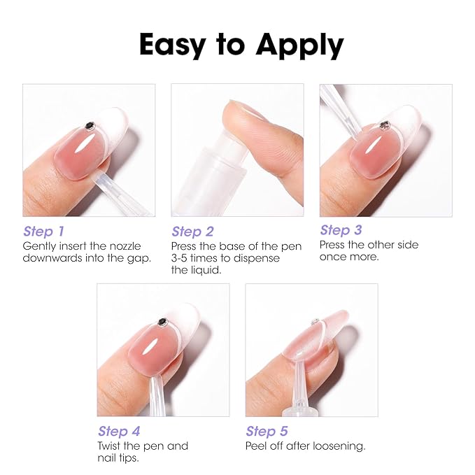 Gellen Nail Glue Remover, Nail Glue Remover for Press on Nails, 2 Pcs Non Acetone Gel Glue Off Remover, 10s Quick Remove for Nail Tips Fake Nails Solid Glue Gel
