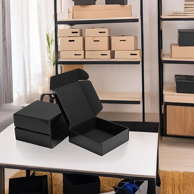 Rempry 50 Pack 6x6x2 Inches Black Small Shipping Boxes, Cardboard Corrugated Mailer for Packaging Small Business, Gift Boxes for Mailing Present