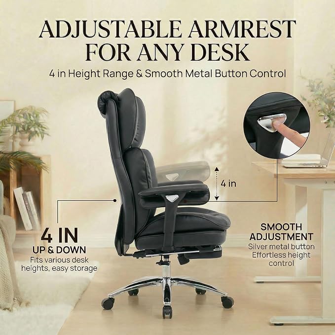 Efomao Big & Tall Desk Chair, Wide Executive Office Chair with Footrest Black