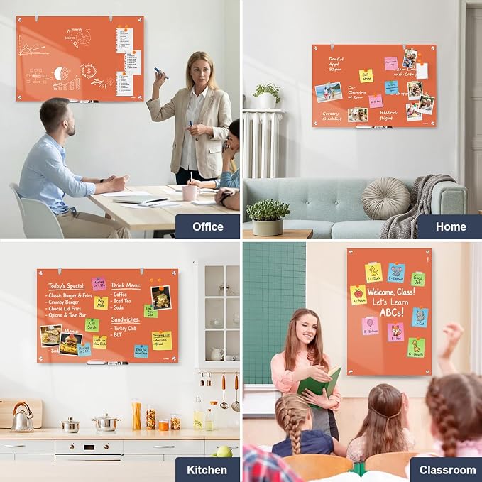 Glass Whiteboard 36x24 Magnetic White Board Dry Erase Board for Wall | Magnetic Surface, Dry Erase, Large Frameless Glass Whiteboard, Ideal for Office Home School Classroom Kitchen