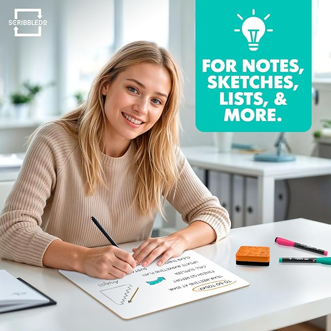Scribbledo 2 Pack 9x12 Inch Small White Board and Mini Dry Erase Board Handheld Whiteboards for Students, Home, Office, and Kitchen Use, Dry Erase Boards
