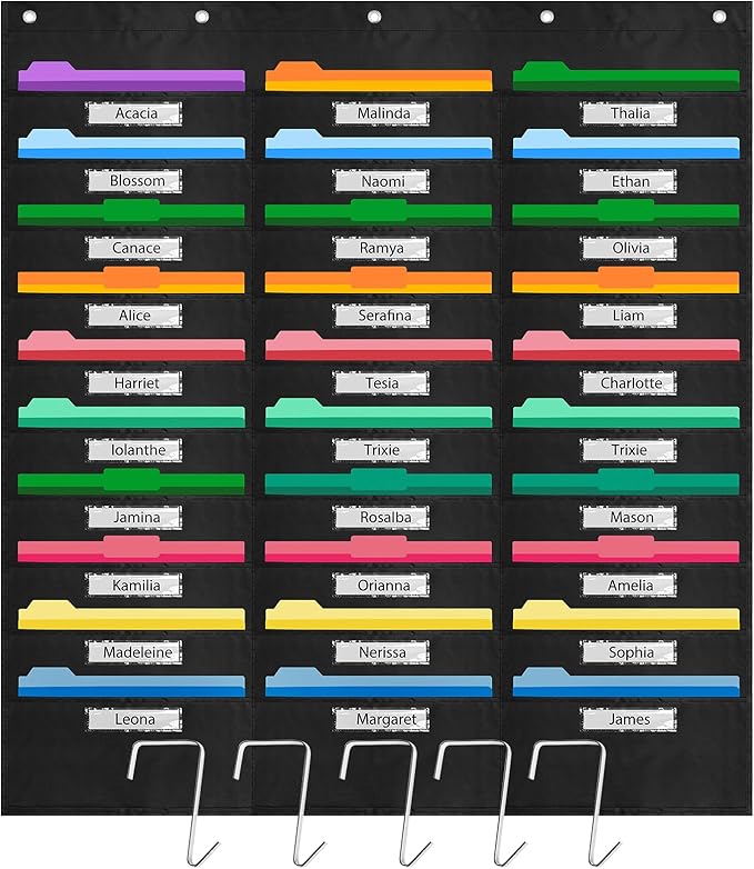 File Storage Pocket Chart with Nametag 30 Pockets,Hanging Wall File Organizer for Classroom and Office, Organize Your Assignments, Files, Scrapbooks, Paper