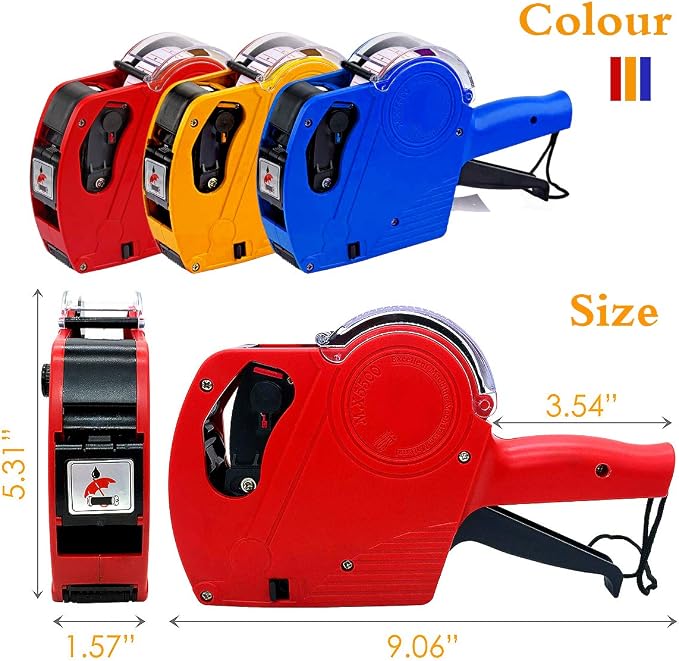 MX-5500 8 Digits Price tag Gun with 5000 Sticker Labels and 3 Ink Refill, Label Maker Pricing Gun Kit Numerical Tag Gun for Office, Retail Shop, Grocery Store (A/Blue)