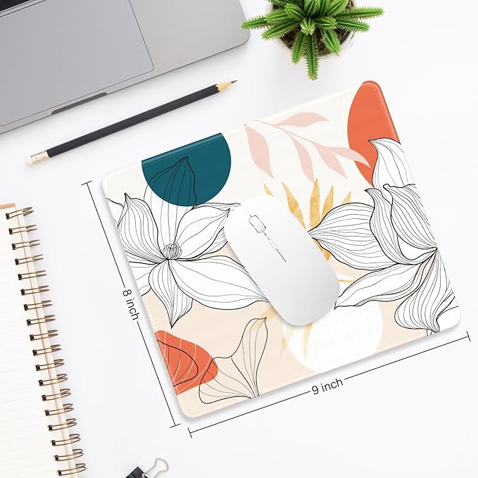 Mouse Pad, Minimalism Marble Style Computer Pad, Anti-Slip Rubber Mouse Mat with Stitched Edges for Gaming, Office, Laptop, PC, Women, 9" x 8" Thick 3 mm, Lotus