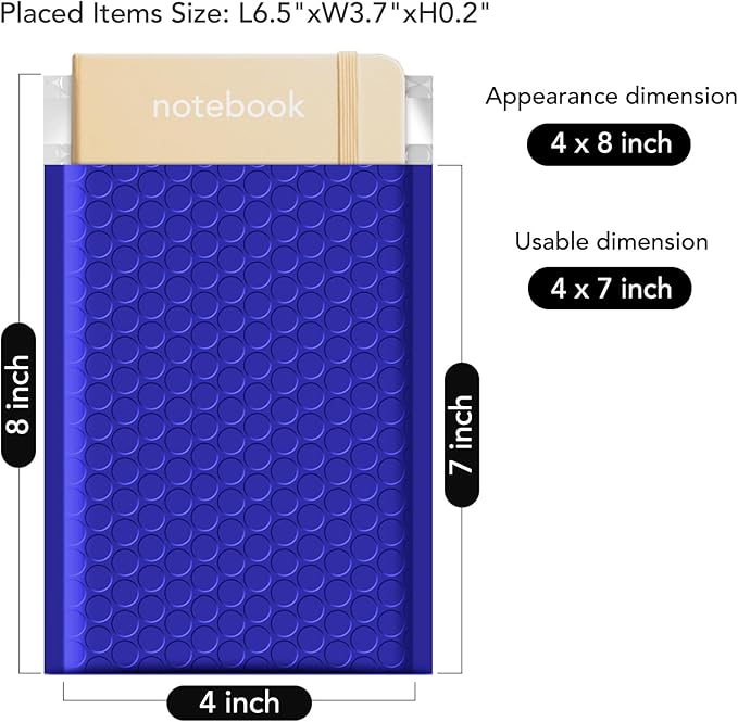 METRONIC Small Bubble Mailers 4x8 200 Pack Waterproof Blue Bubble Mailers Self Seal Padded Envelopes Bubble Envelopes for Small Business Packaging Sports Cards Bubble Mailer Usable Size 4x7