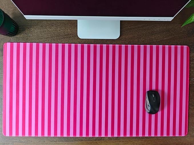 Pink Red Striped Desk Mat Cute Pastel XXL Large Gaming Mouse Pad Desk Pad Kawaii Aesthetic Cozy Keyboard Laptop Computer Mat Home Office Decor for Women