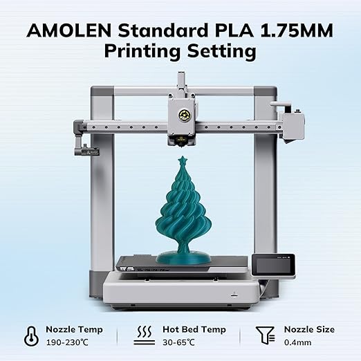AMOLEN PLA 3D Printing Filament Bundle 1.75mm, Black White Red Green 250g X 4 Spools Pack 3D Printier Filament, 1KG/2.2 lb in Total, Compatible with Most FDM Printer and 3D Pen