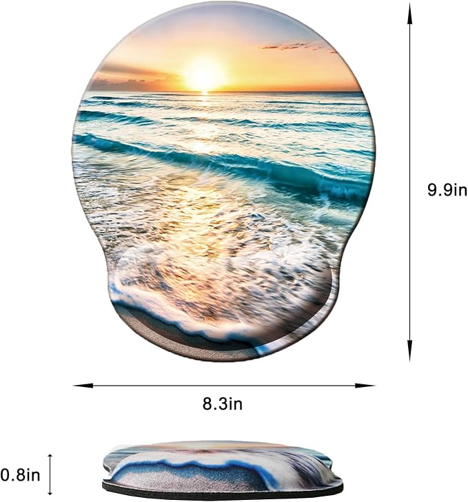 Mouse Pad with Wrist Support, Ergonomic Mouse Pad with Memory Foam Wrist Rest Cushion, Non-Slip Rubber Base Gaming Mice Pad for Home Office Computer Laptop, Beach