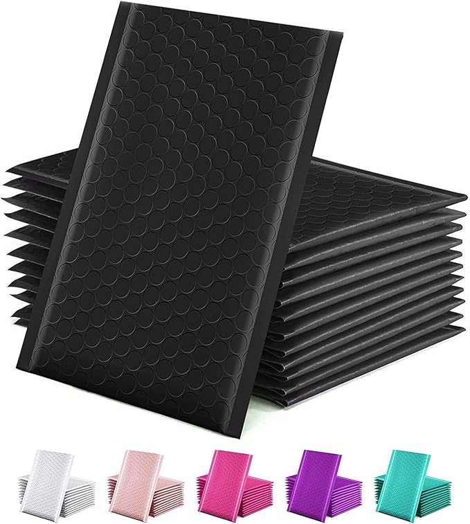 GSSUSA Bubble Mailers 6x10" Usable Size 6x9" Black Bubble Mailer 50 Pack Padded Envelopes Small Packaging Mailing Envelope Bags Shipping Bag Bulk Pack Self Seal Package Mail Packing Business Supplies