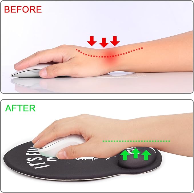 Ergonomic Mouse Pad with Wrist Support Rest,Large Mousepad Gel Wrist Rest, with Coaster Non-Slip & Pain Relief for Computer, Desk, Home&Office-It's Fine Cat